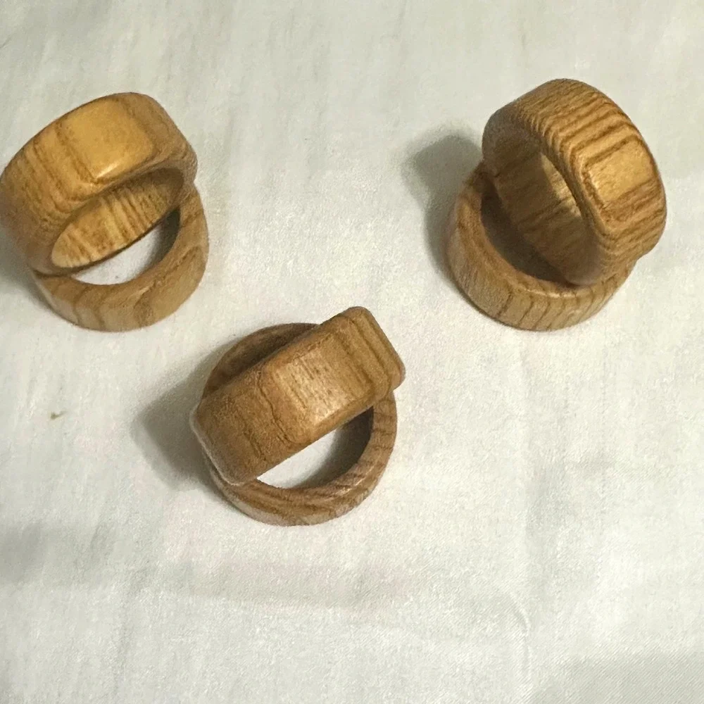 Unbranded Vntge Napkin Rings Brown Excellent Teak-Oak Wood Set of 6 Rustic Decor